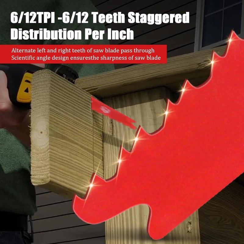 Zhenx Bi-Metal Reciprocating Saw Blades for Nail-Embedded Wood,25 Pack 6/12tpi 6 Inch Saw Blade Wood with Nails Cutting, Organizer Case Included - Image 5